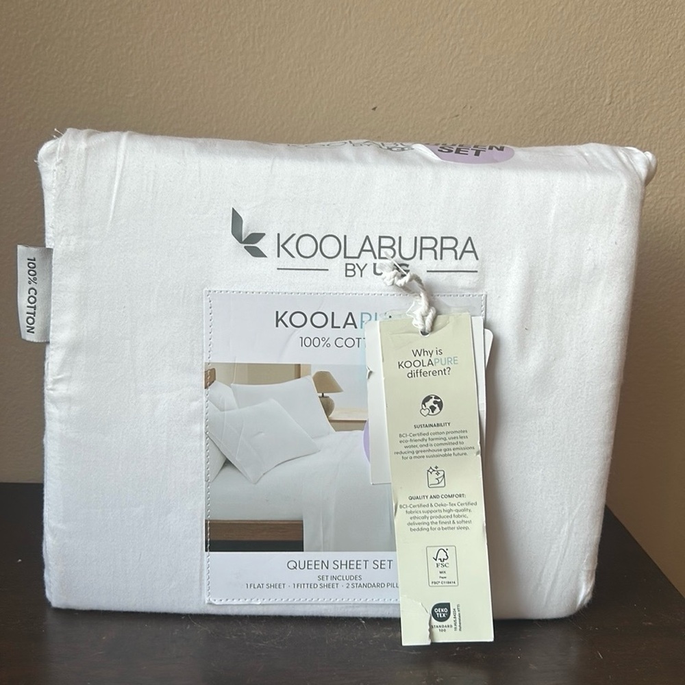 Koolaburra by UGG Koolapure Queen Sheet Set  White Cotton Bedding New